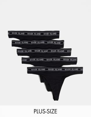 River Island Plus logo tapeband 5 pack of thongs in black