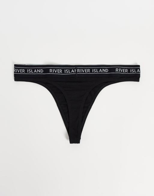 River Island Plus logo tapeband 5 pack of thongs in black, 2 of 4