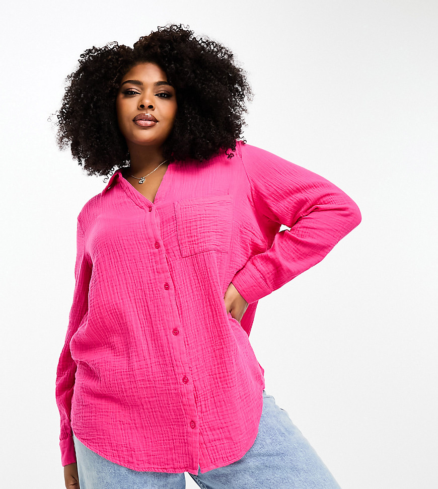 River Island Plus Long Sleeve Shirt In Bright Pink