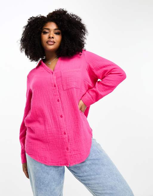 River Island Plus long sleeve shirt in bright pink | ASOS