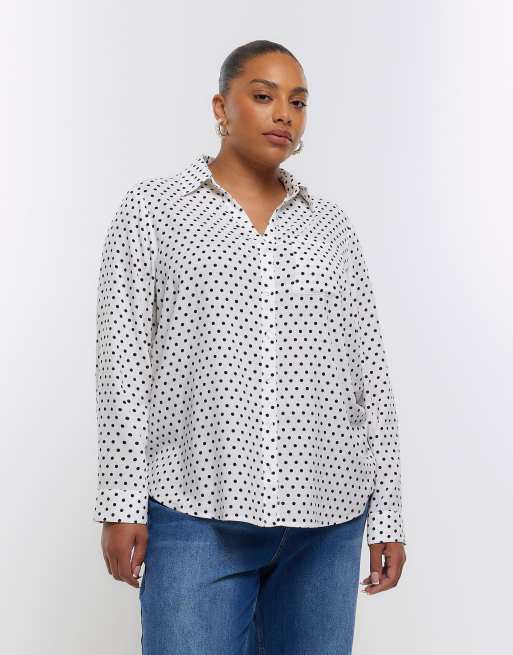 River Island Plus long sleeve spot printed shirt in White