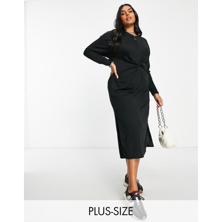 Twist Front Long Sleeve Dress Black