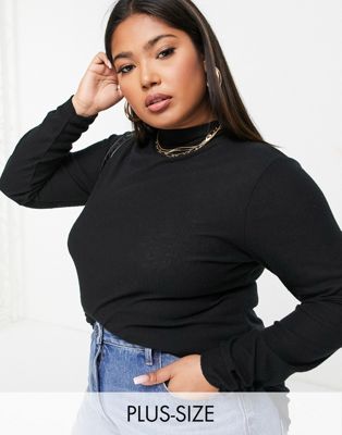 River Island Plus long sleeved roll neck top in black