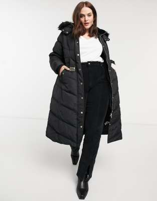 river island belted longline padded coat