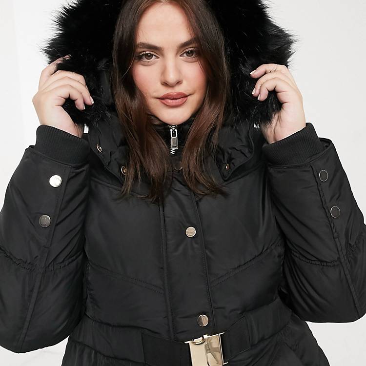 River Island Plus puffer coat with faux-fur hood in |