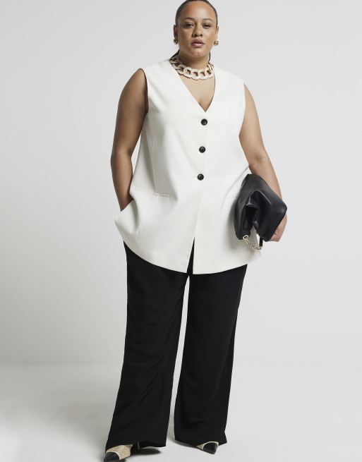 River Island Plus – Longline-Weste in Creme
