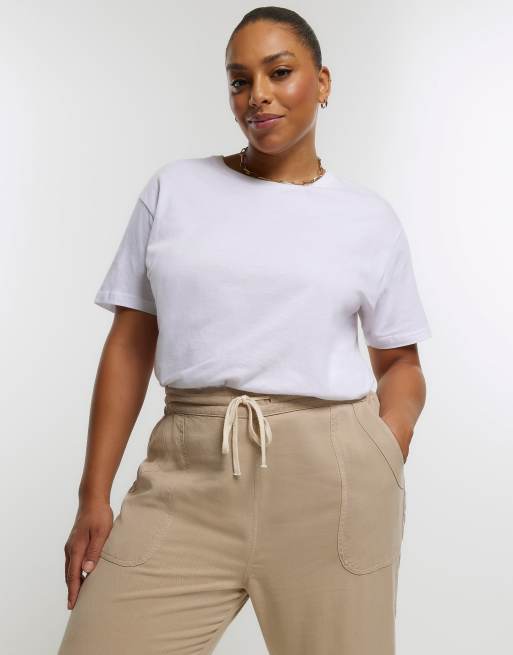 River Island Plus Lyocell Cuffed Jogger in Beige
