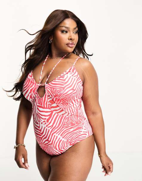 Summer Beach one-Piece Swimsuit Plus Size Swimwear Lace Up Solid Swimsuit  Bathing Suits Women One Piece Bikini one-Piece Swimsuit (Color : Pink, Size  : XXL) : : Clothing & Accessories