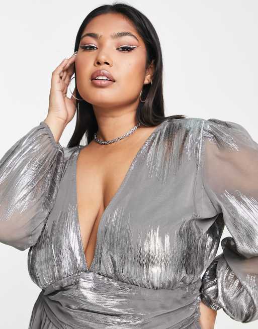 Metallic silver discount dress plus size