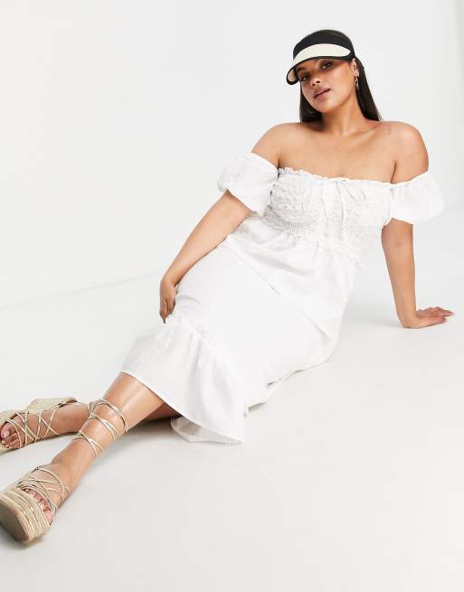 River Island Plus – Midi-Strandkleid in Weiß mit Bardot-Ausschnitt, 4 von 4