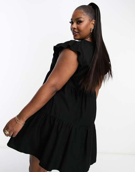 River Island Plus mini smock dress in black | ASOS