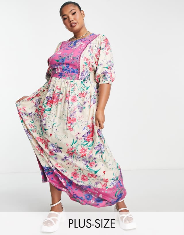 River Island Plus mixed print floral maxi dress in pink