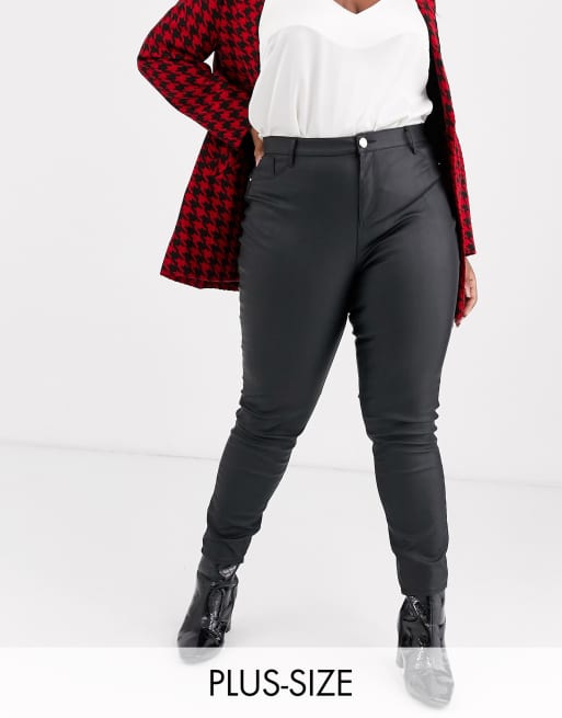 River Island Plus Molly high waisted waxed skinny jeans in black ASOS