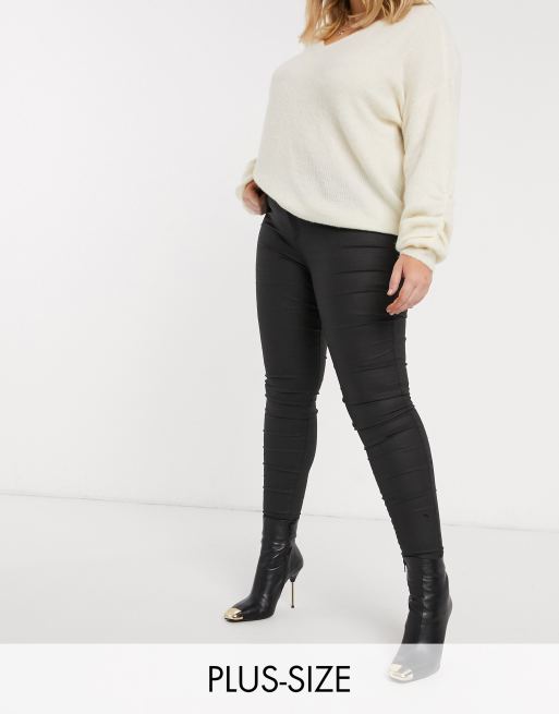 River Island Plus Molly waxed coated skinny jeans in black