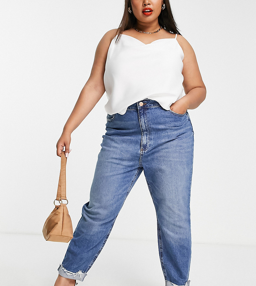 Plus-size jeans by River Island Wear wash repeat High rise Belt loops Five pockets Regular mom fit