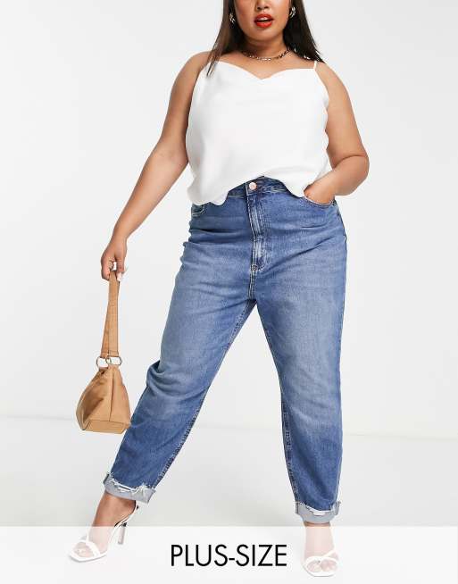 River Island Plus mom jeans in medium blue