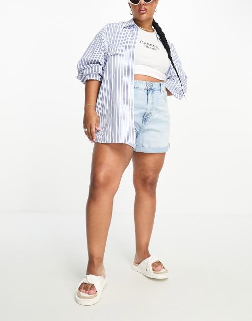 River Island Plus mom shorts in light blue wash