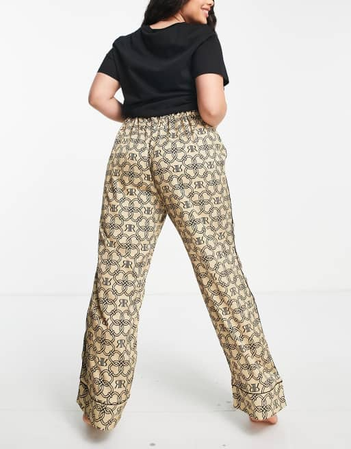 River Island Plus monogram print pajama pant in beige ASOS