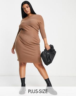 River Island Plus off shoulder slouch midi knitted dress in beige  - ASOS Price Checker