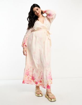 River Island Plus ombre floral wrap maxi dress in pink - ASOS Price Checker