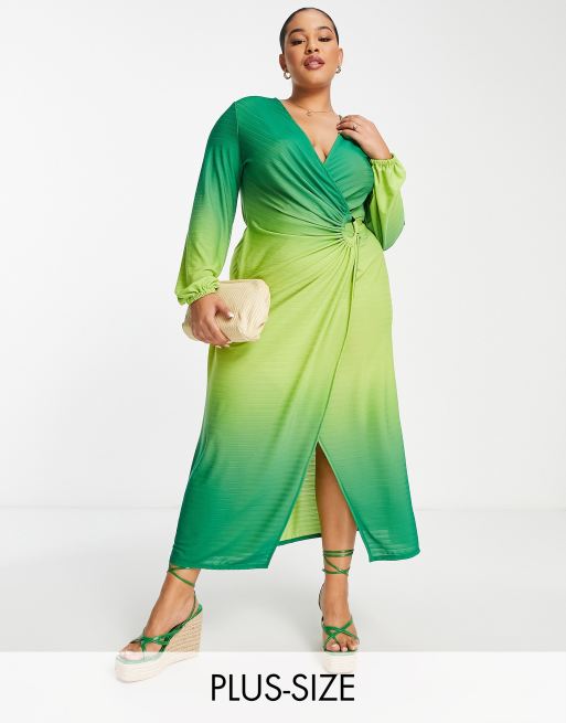 River Island Plus - Ombre midi jurk met ringdetail in groen