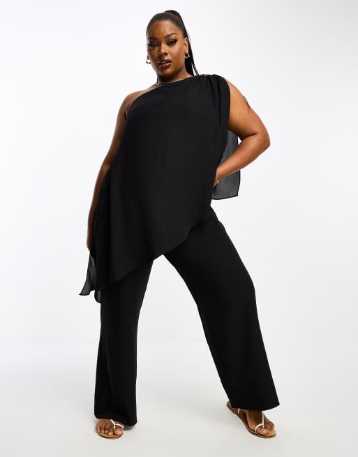 Black Drape One Shoulder Jumpsuit