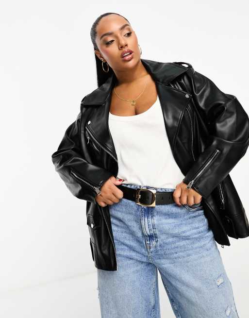 River Island Plus oversized biker jacker in black | ASOS