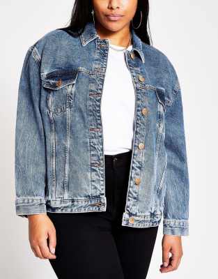 River Island Plus Oversized Denim Jacket In Mid Blueblues ModeSens