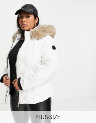 River Island Plus padded puffer jacket with faux fur hood in white - ASOS Price Checker