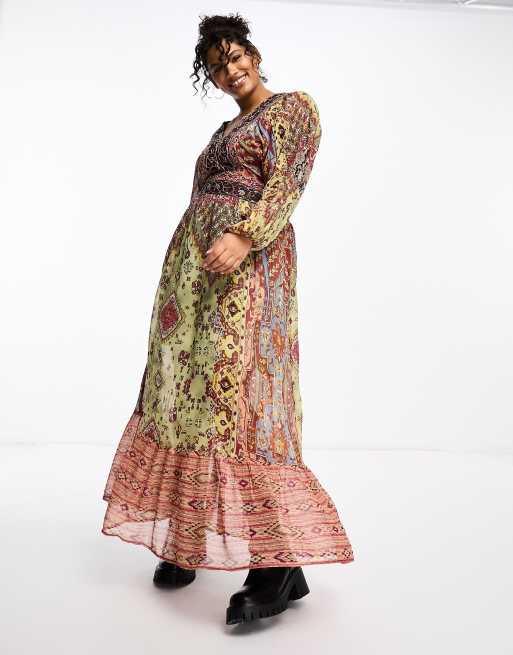 River Island Plus paisley smock maxi dress in pink - dark | ASOS