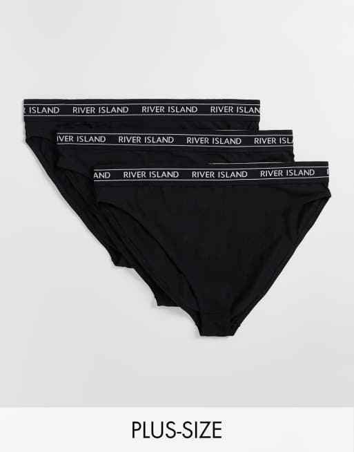 River Island Plus - Pakke med 3 par højtaljede trusser med logobånd i sort