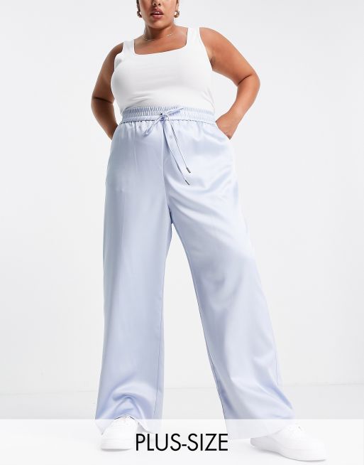 River Island Plus - Pantalon ample d'ensemble en satin - Bleu