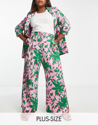 River Island Plus (part of a set) floral pants in pink