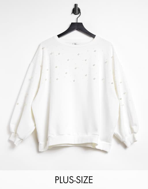 River Island Plus pearl sweatshirt in white