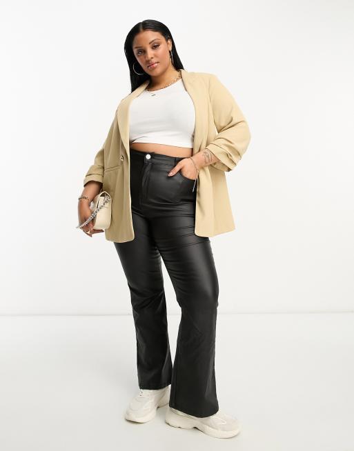 River Island Plus pleat sleeve blazer in beige (part of a set) 