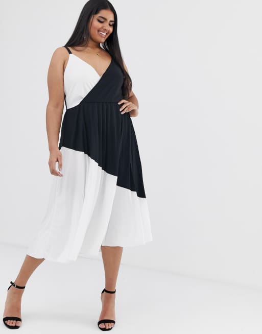 Pleated black 2025 and white dress