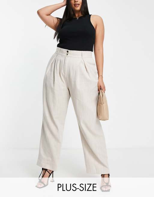 River Island Plus - Plisserede bukser med vidde i lys beige - Del af sæt