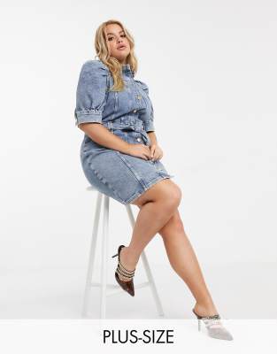 river island blue puff sleeve dress