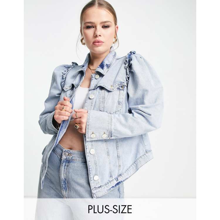 River Island Plus puff sleeve denim jacket in light blue