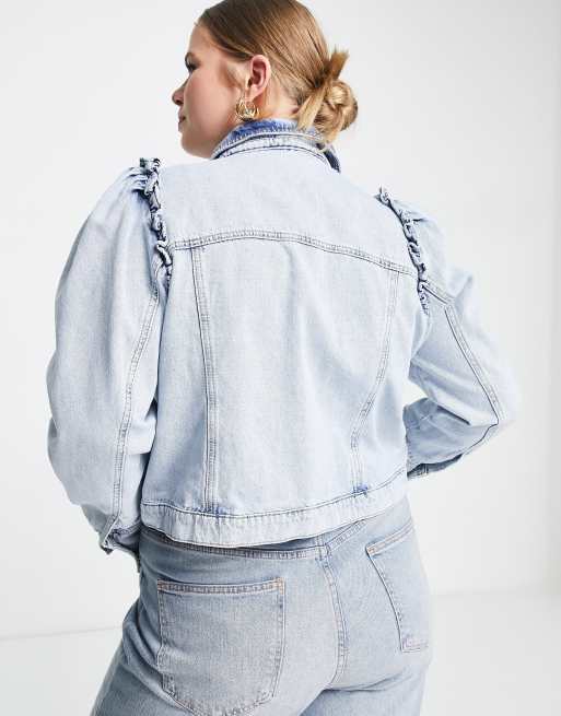 Ruffled denim 2024 jacket plus size