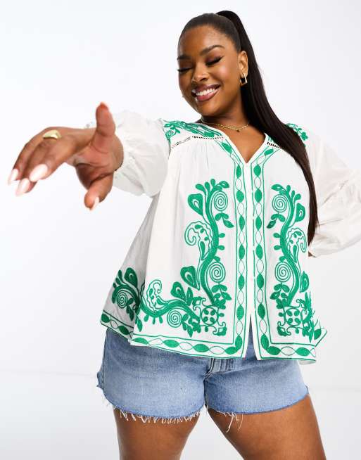 Embroidered smock top on sale