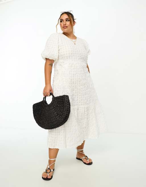 River Island Plus puff sleeve maxi smock dress in white