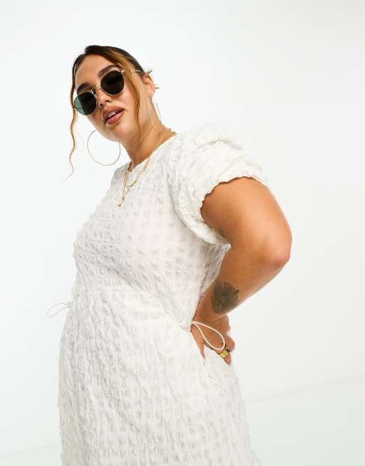 River Island Plus puff sleeve maxi smock dress in white | ASOS