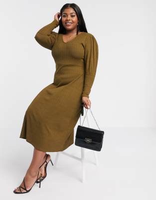 ribbed midi dress with sleeves