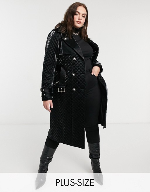 River Island Plus quilted faux leather military jacket in black