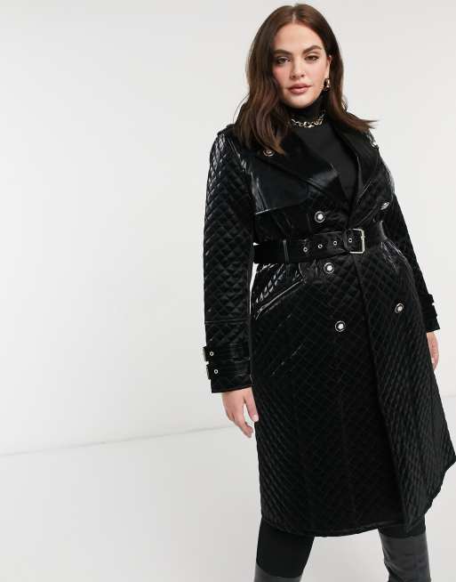 River Island Plus quilted faux leather military jacket in black