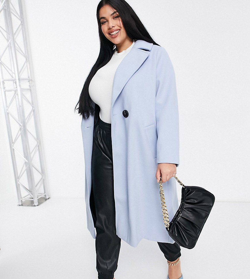 River Island Plus relaxed double breasted tailored coat in light blue-Blues