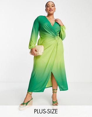 River Island Plus ring detail ombre midi dress in green
