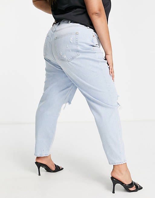  River Island Plus ripped knee mom jeans in light blue 