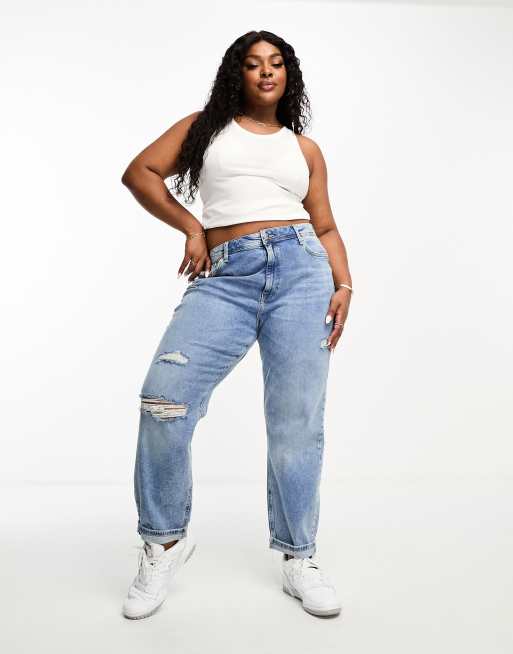 Plus Mid Washed Mom Jeans, Plus Size